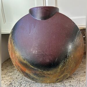 Tony Evans Design Raku Large round Ceramic Vase Signed 14.5 x 13”